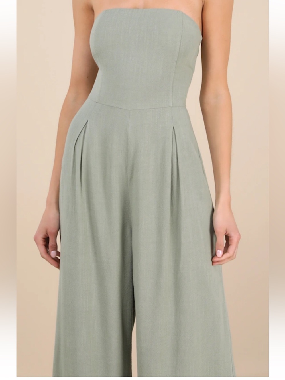 Lulu's Strapless Wide-Leg Jumpsuit in Sage - Picture 5 of 5